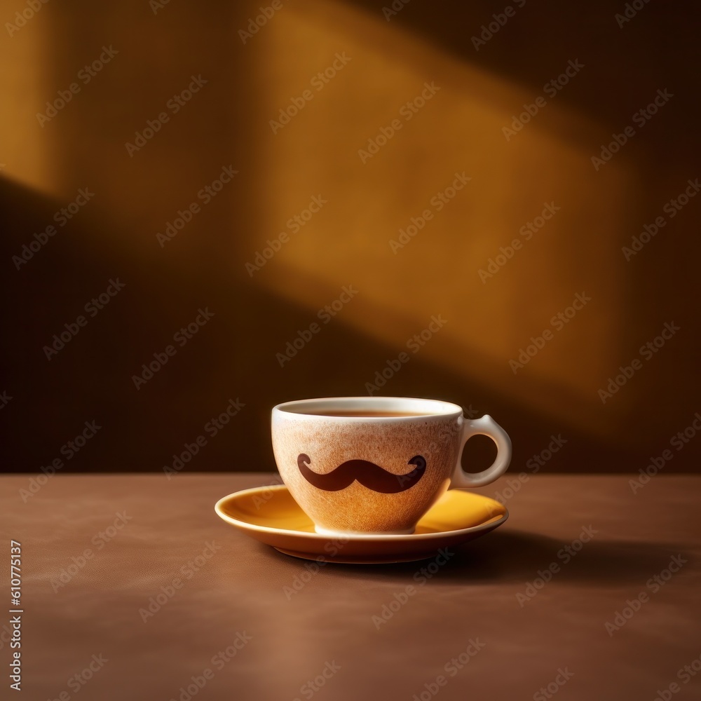 Cup with mustache. Illustration AI Generative.