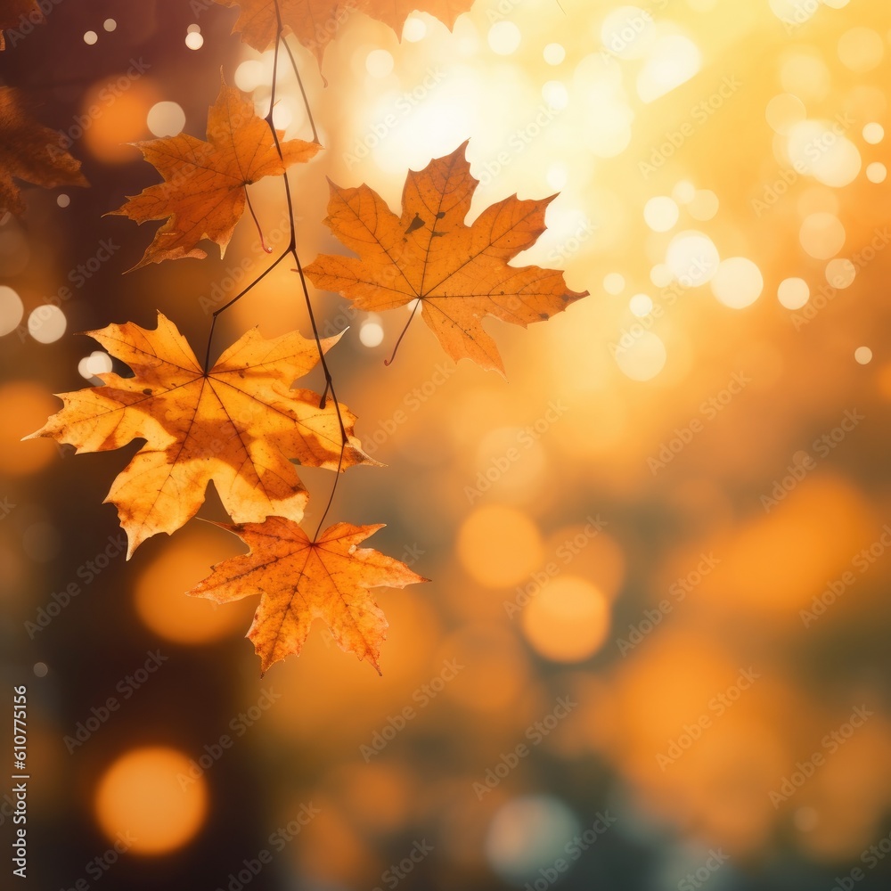 Orange leaves fall background. Illustration AI Generative.