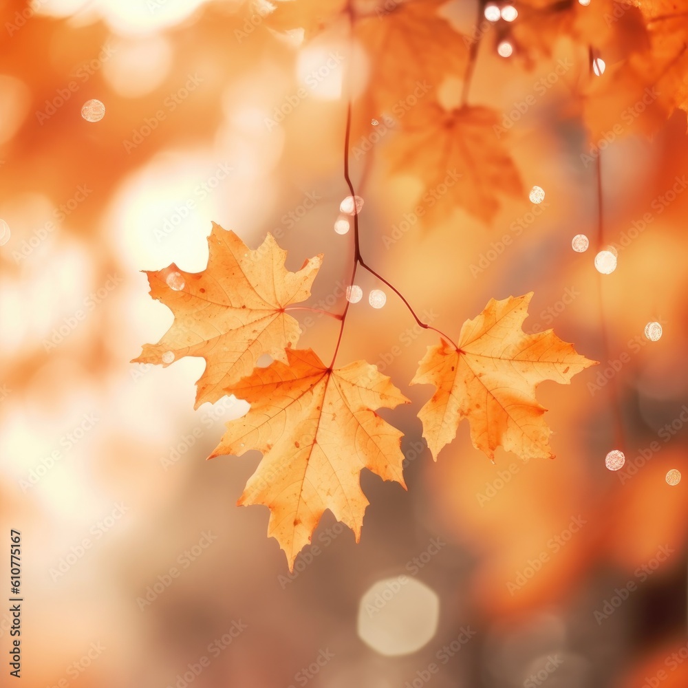 Orange leaves fall background. Illustration AI Generative.