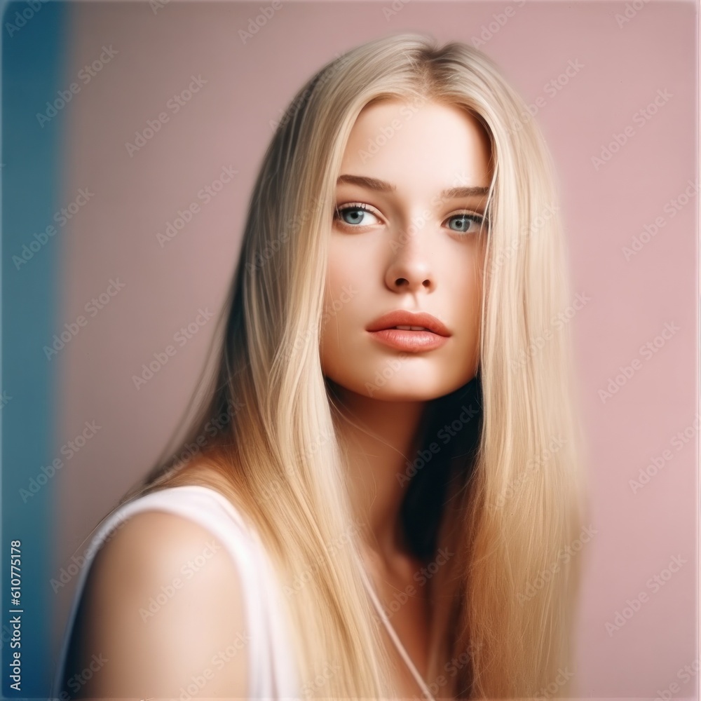 Blond hair beautiful model. Illustration AI Generative.