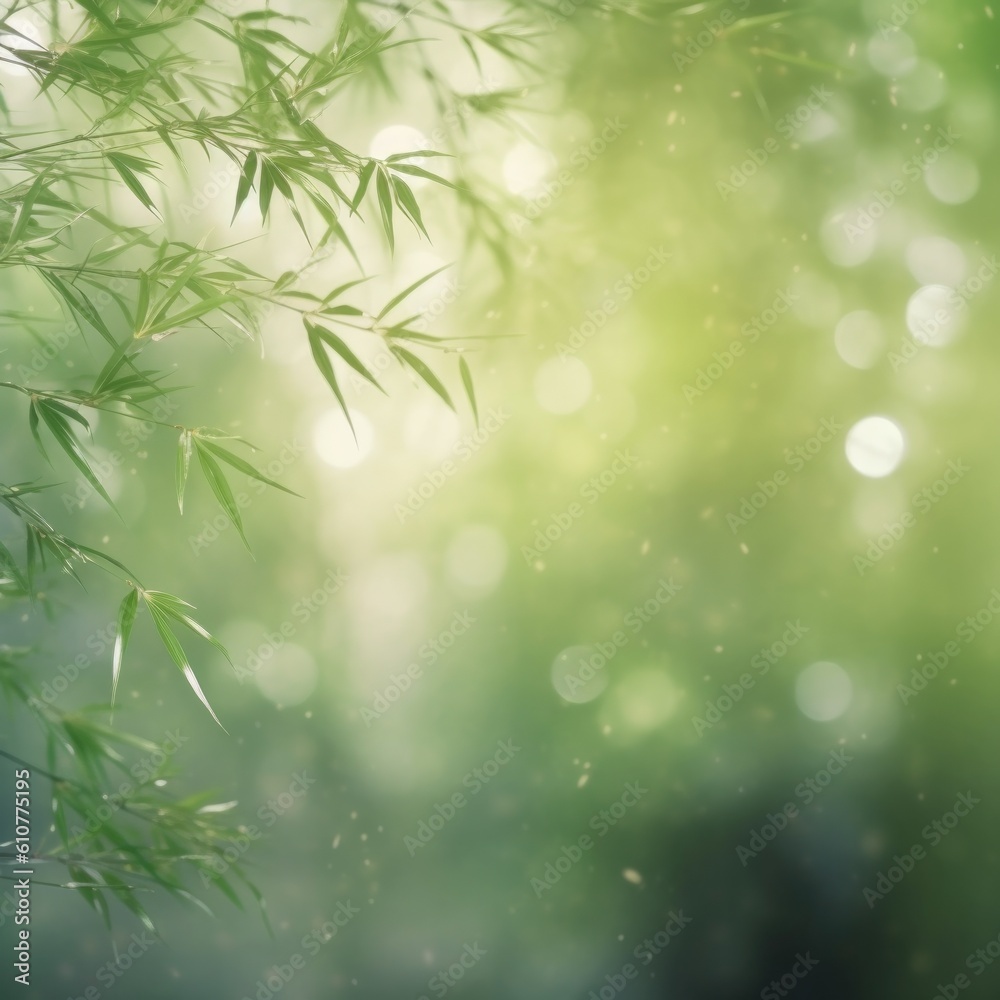 Green natural background with bamboo. Illustration AI Generative.