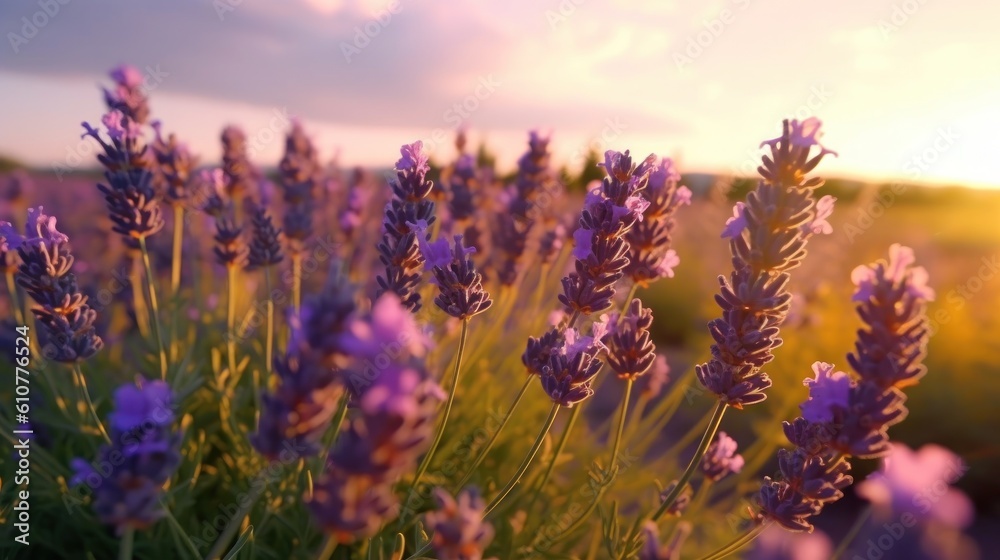 Lavender flower field. Illustration AI Generative.