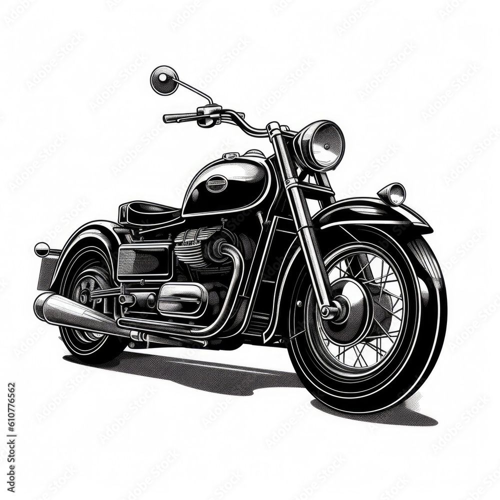 Retro black motorcycle. Illustration AI Generative.