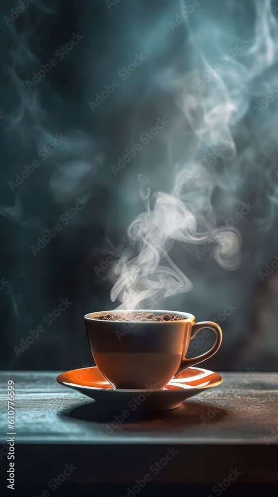 Cup of coffee on natural background. Illustration AI Generative.