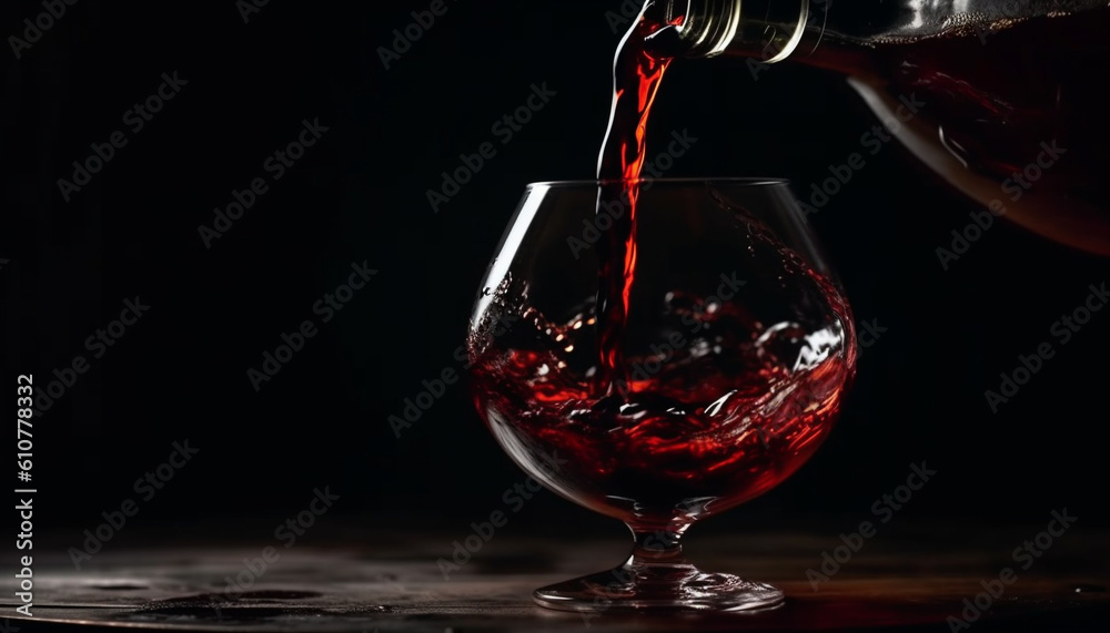 Luxury whiskey pouring into elegant brandy snifter on dark background generated by AI