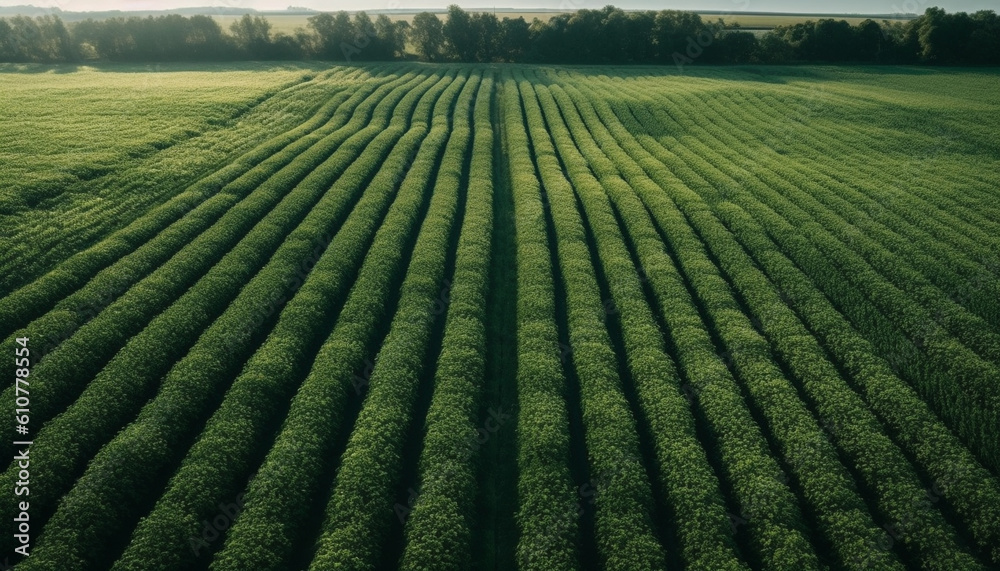 Organic wheat fields in rural landscape, a tranquil summer scene generated by AI