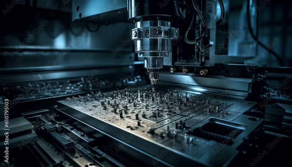 Automated metal workshop with CNC machines and robotic arms for precision generated by AI