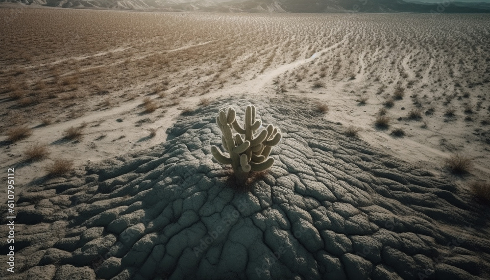 Tranquil sunset over arid African landscape, showcasing natural beauty generated by AI