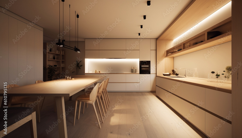 Modern domestic kitchen design with luxury elegance and comfortable lighting generated by AI