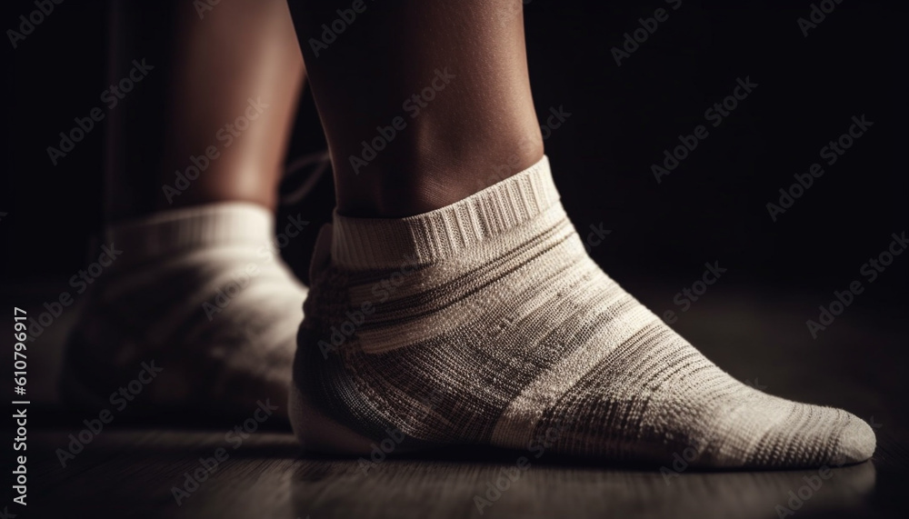 Toned young woman exercising indoors with knee pain and bandage generated by AI