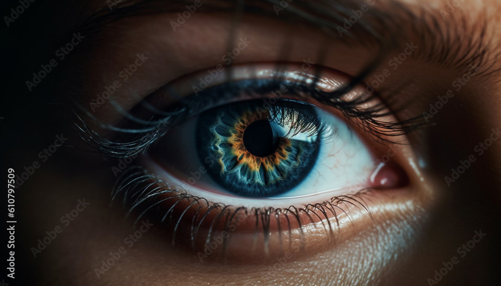 Blue eyed women staring at camera, beauty in close up portrait generated by AI