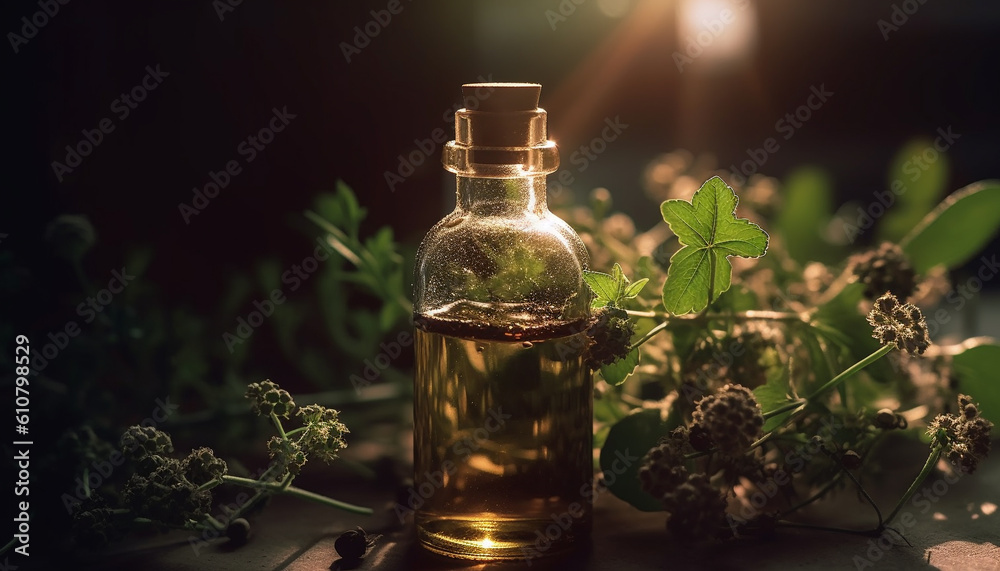 Organic aromatherapy oil in glass jar, nature healthy alternative medicine generated by AI