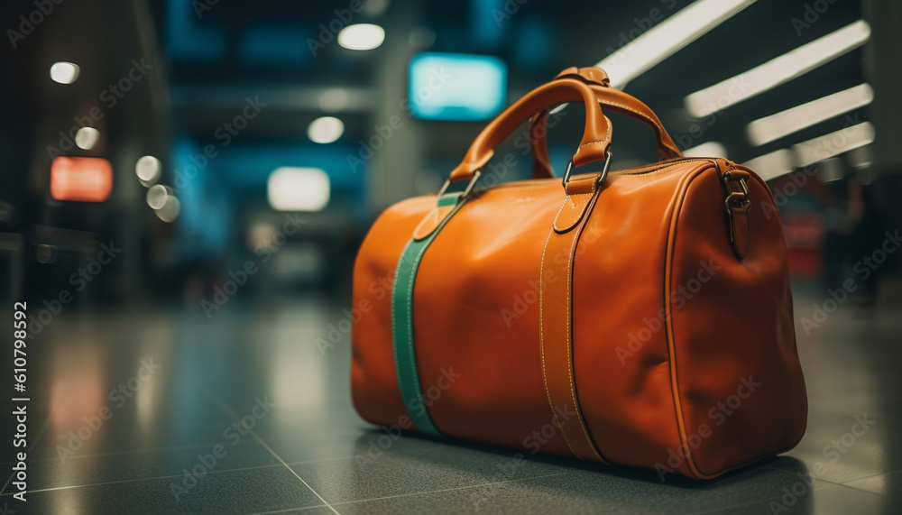 Modern luggage handle shines in defocused background of domestic room generated by AI