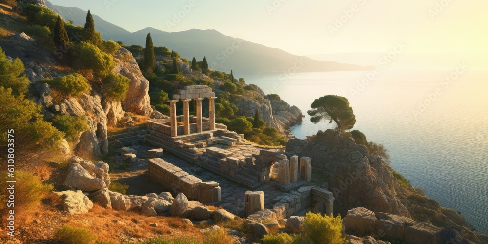  Timeless Landscapes of Ancient Greece Sun-Drenched Shores Generative AI Digital Illustration Part#0