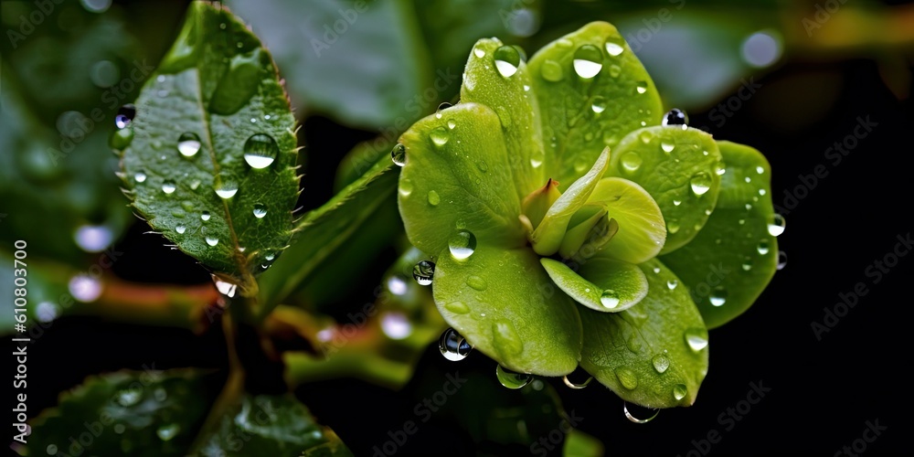 Serenading Raindrops A macro photograph capturing the beauty of raindrops delicately resting on leav