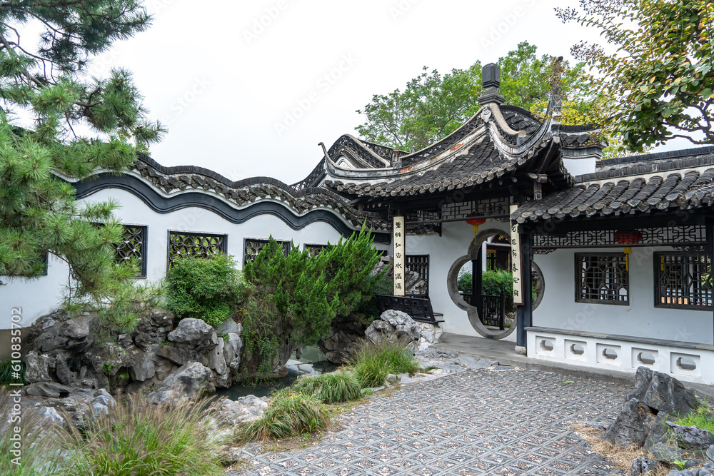 Aerial photograph of Chinese garden landscape in Yangzhou