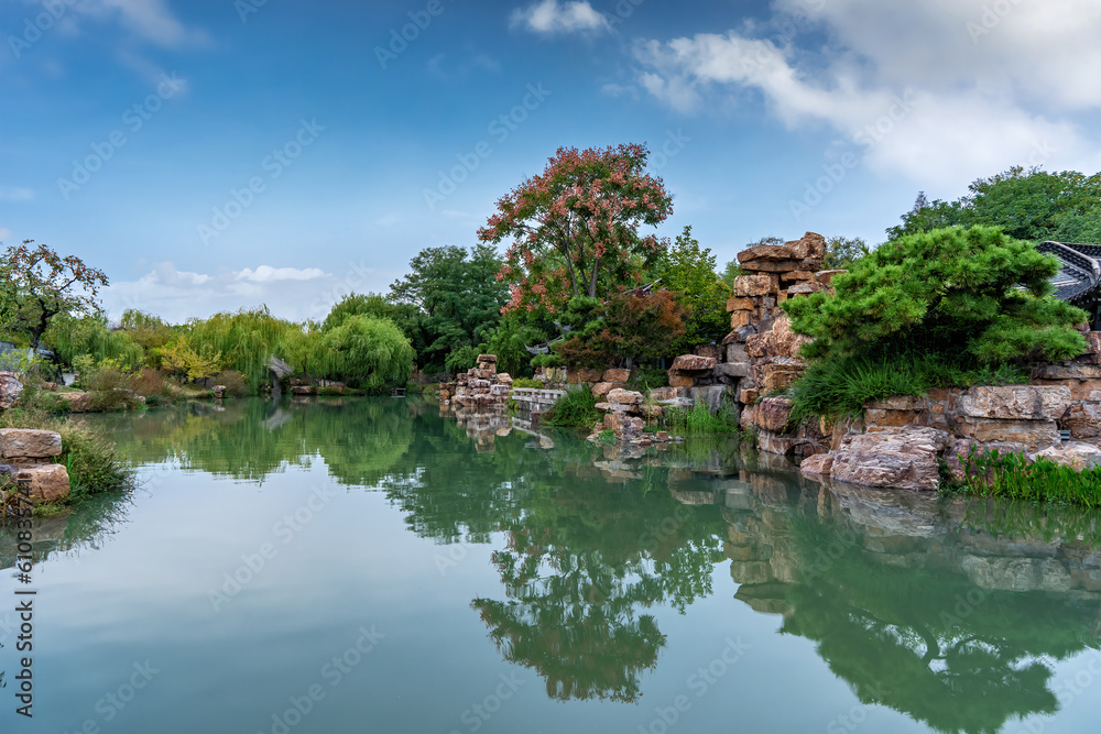 Aerial photograph of Chinese garden landscape in Yangzhou