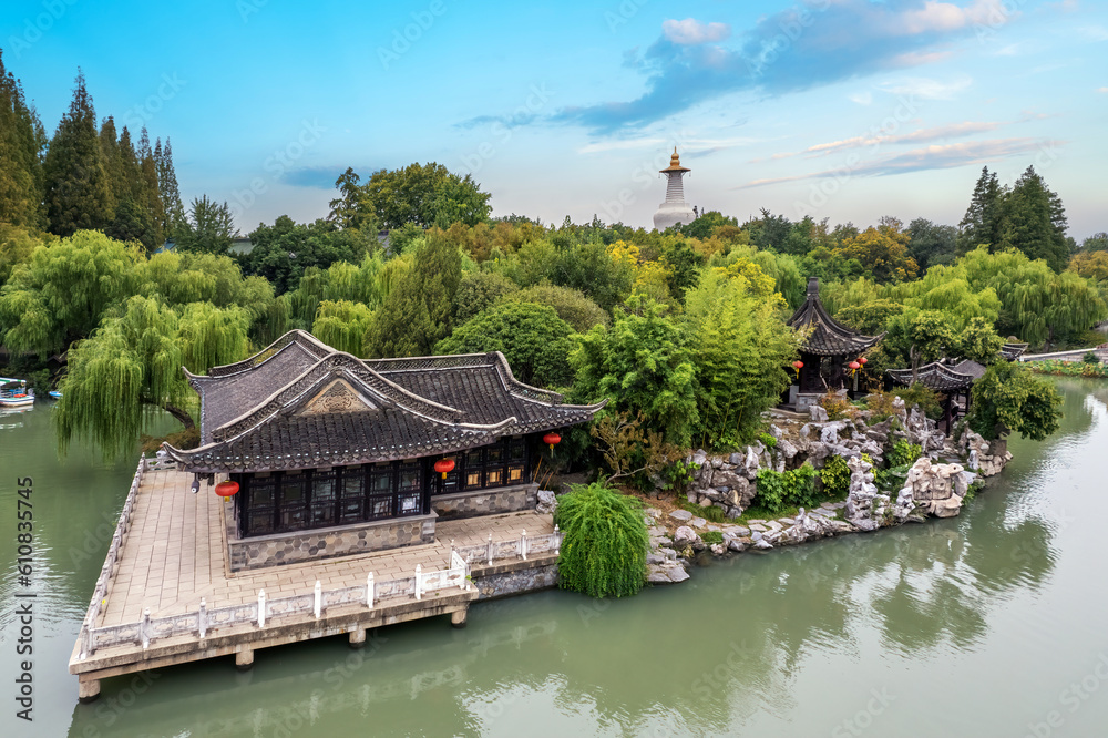 Aerial photograph of Chinese garden landscape in Yangzhou