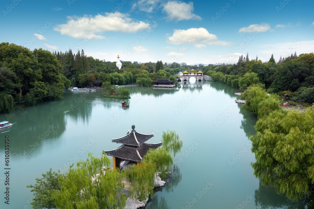 Aerial photograph of Chinese garden landscape in Yangzhou