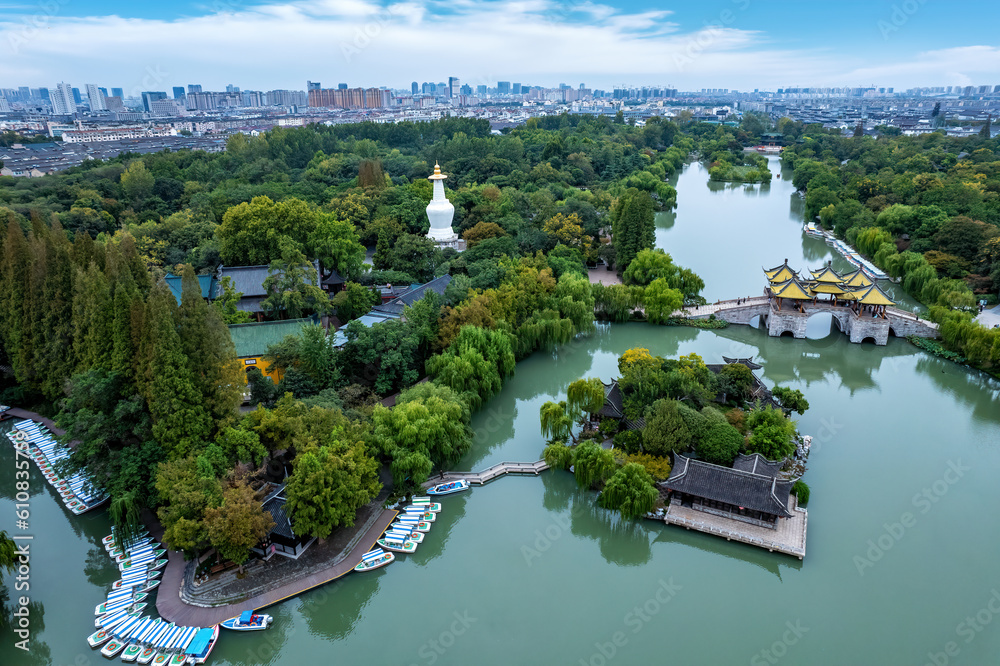 Aerial photograph of Chinese garden landscape in Yangzhou