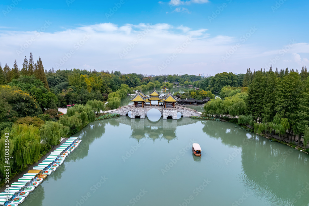 Aerial photograph of Chinese garden landscape in Yangzhou