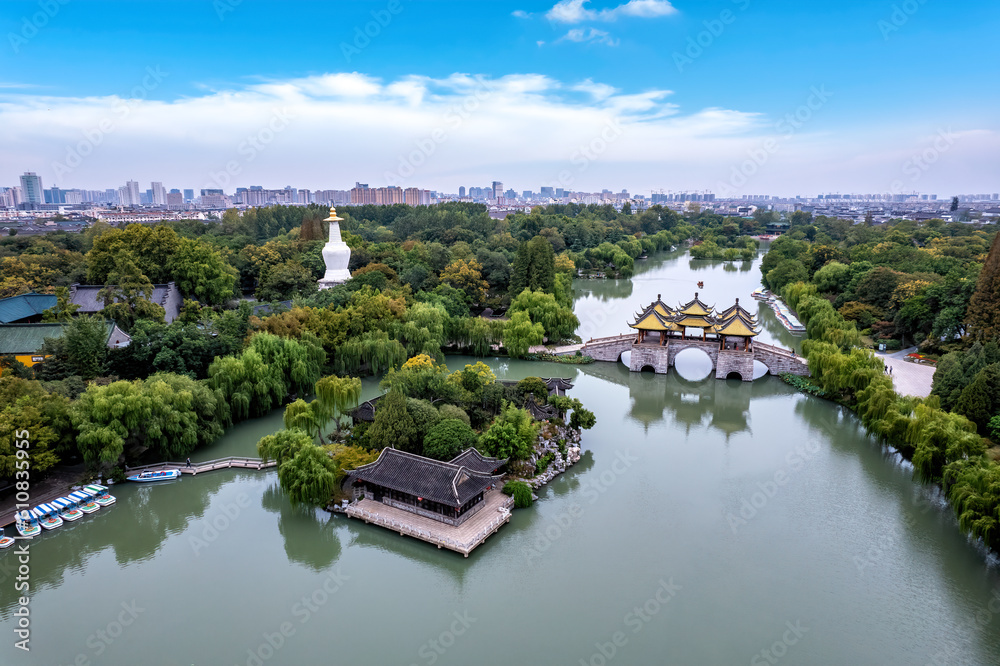 Aerial photograph of Chinese garden landscape in Yangzhou