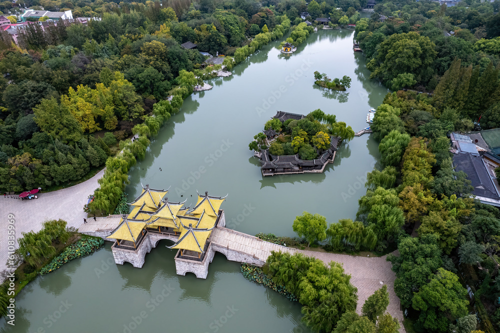 Aerial photograph of Chinese garden landscape in Yangzhou