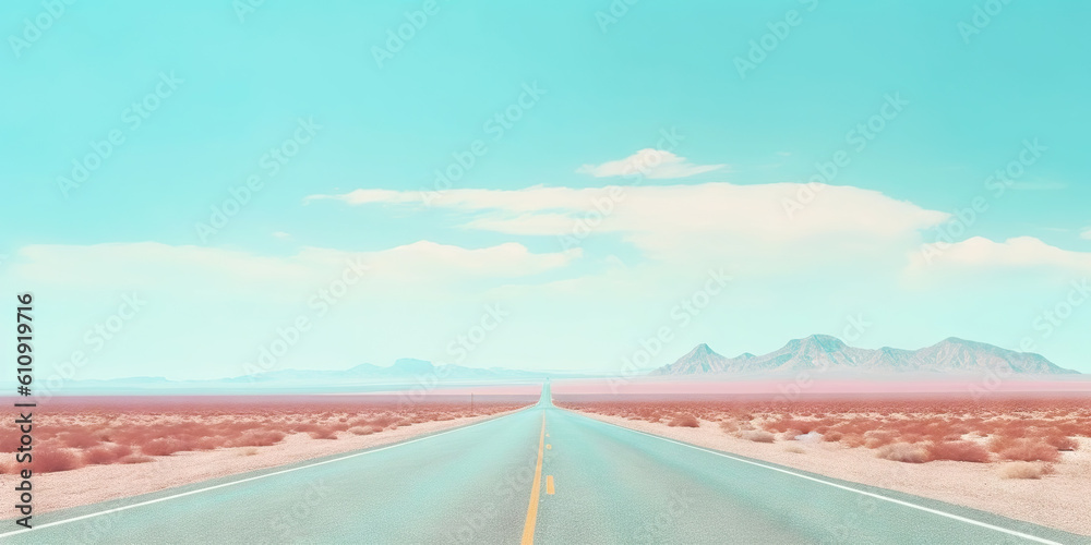 Minimalistic empty highway in desert. Travel concept. Generative AI