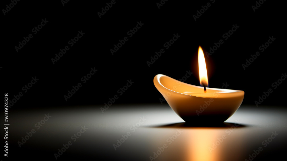 Candle on black background with copy space for your text. Generative AI.