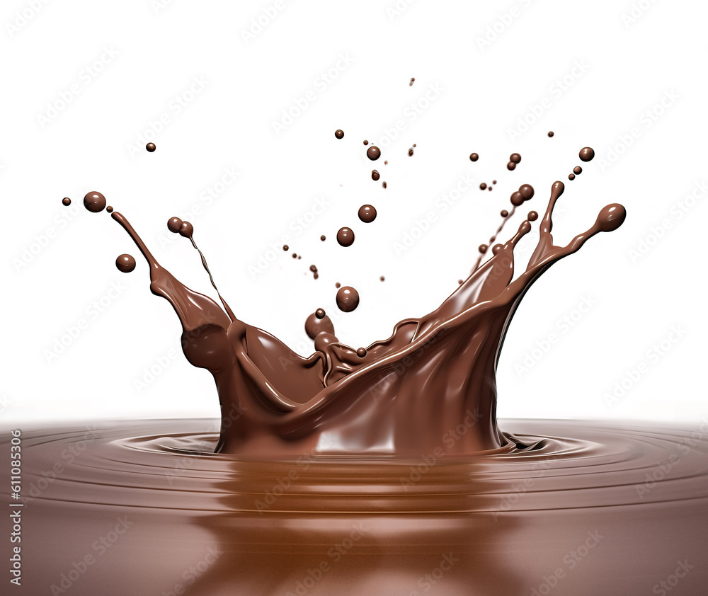 Liquid Chocolate crown splash in a pool of liquid chocolate. Generative A.I.