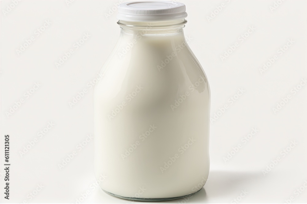 glass of milk on a white background. Generative AI