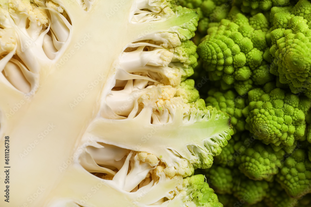 Cut romanesco cabbage as background, closeup