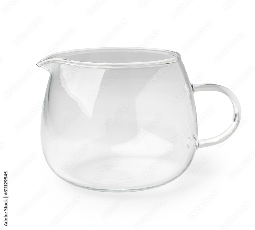 Stylish glass teapot isolated on white background