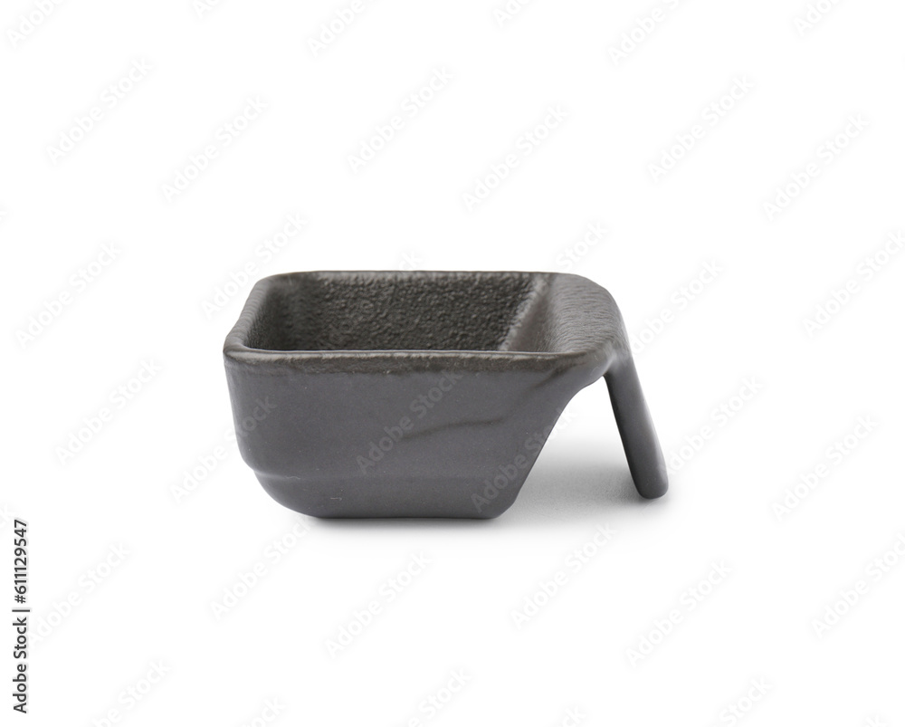 Black ceramic gravy boat isolated on white background