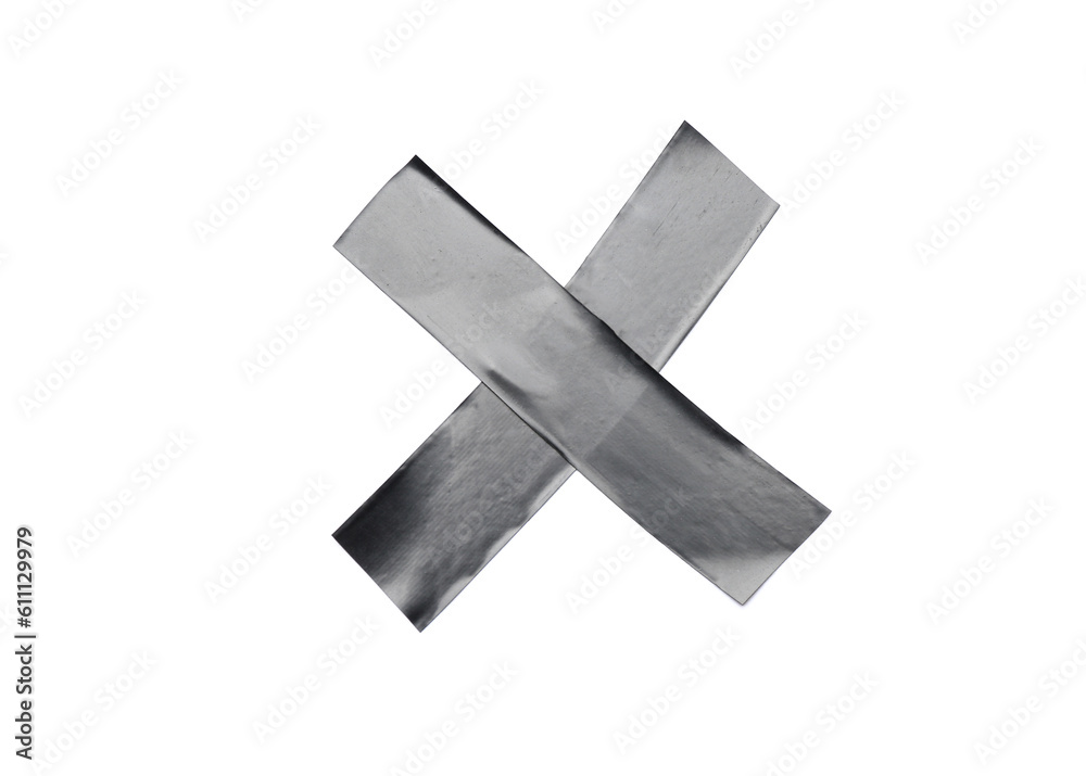 Cross made of adhesive tape on white background