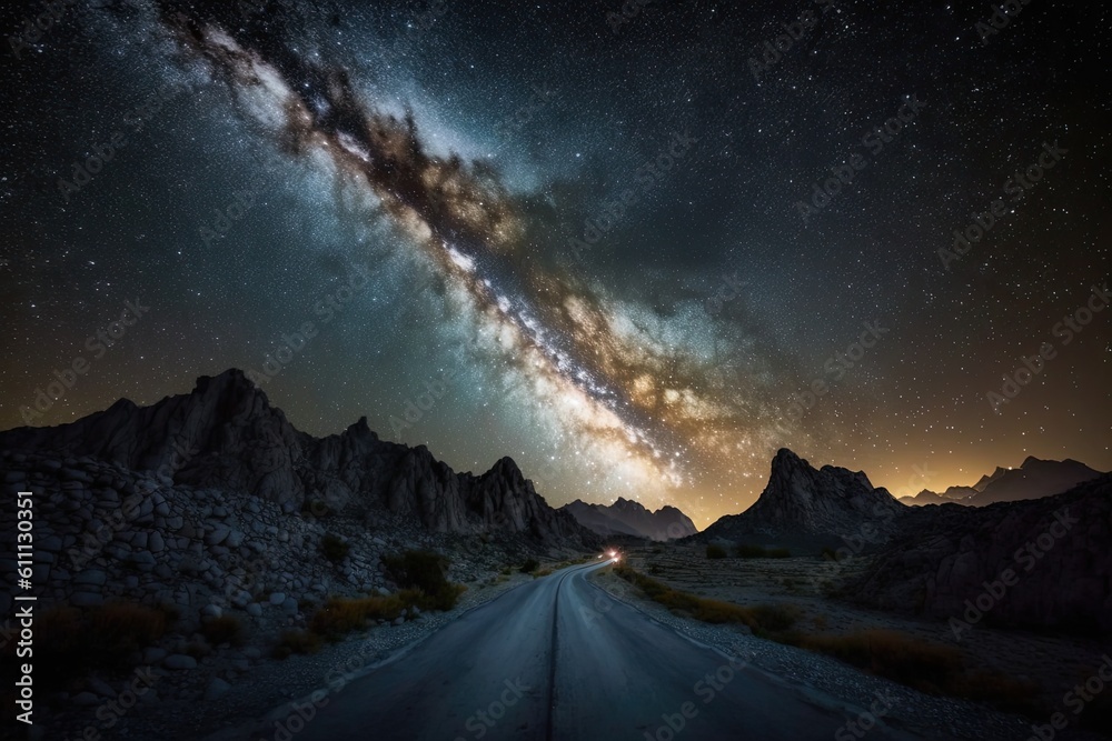 the bright and luminous Milky Way galaxy in the dark night sky. Generative AI