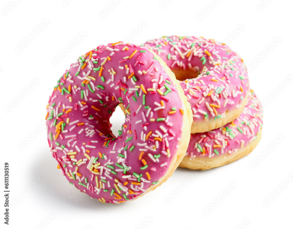 Sweet donuts on white background