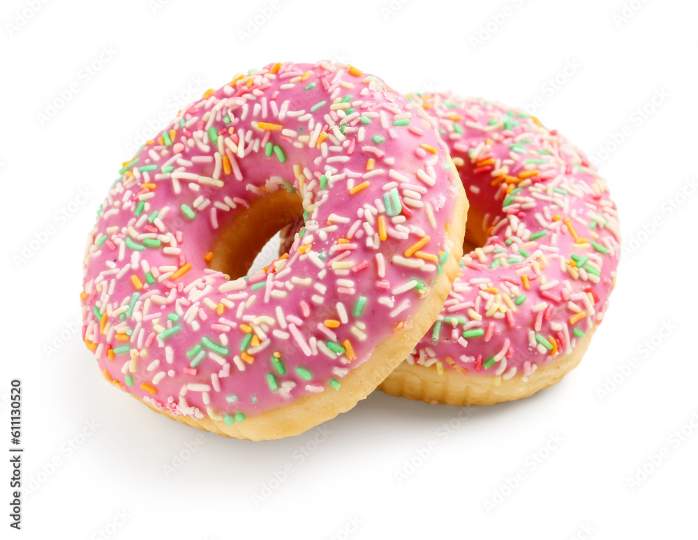 Sweet donuts on white background