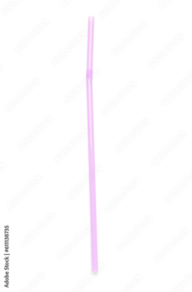 Purple plastic straw on white background