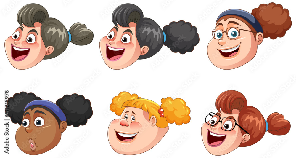 Set of Happy Chubby Women Faces