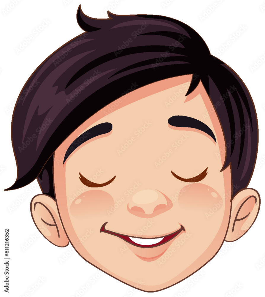 Male Asian cartoon face closing his eyes