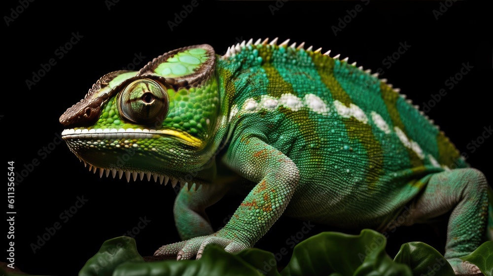 A green colored chameleon in nature. Generative Ai