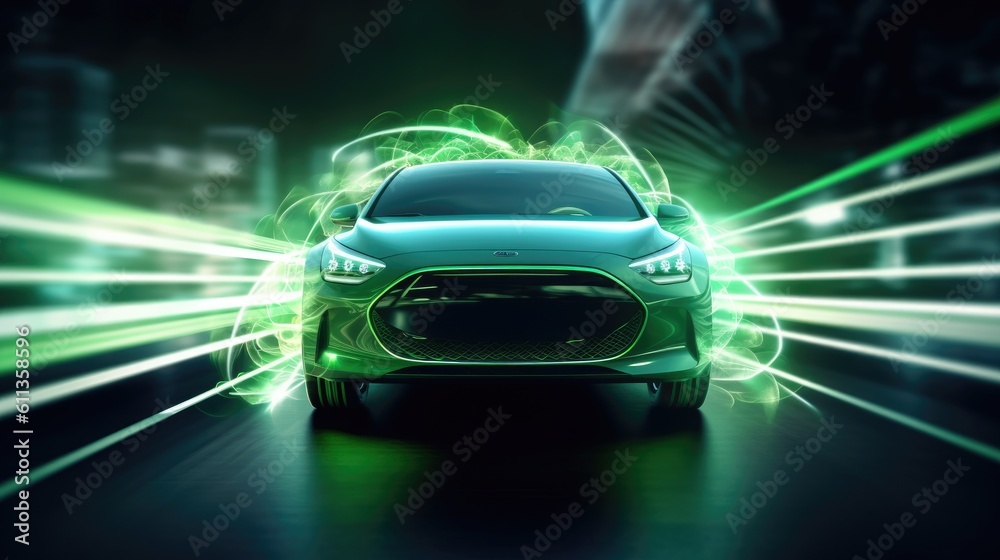 An EV car with motion lighting. Automotive innovation and technology concepts. Generative Ai