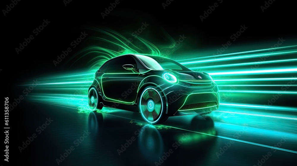 An EV car with motion lighting. Automotive innovation and technology concepts. Generative Ai