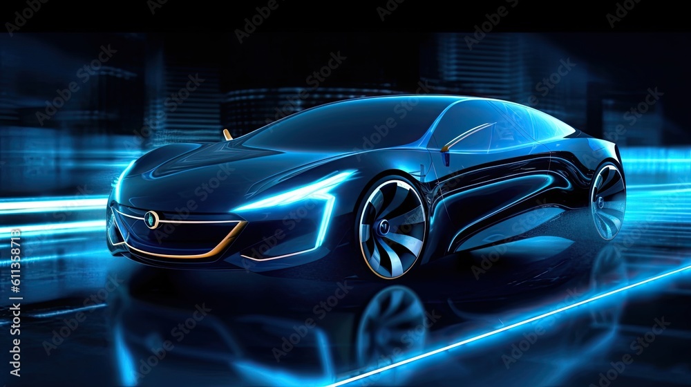 An EV car with motion lighting. Automotive innovation and technology concepts. Generative Ai