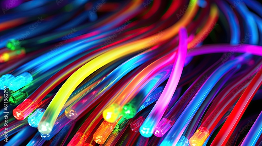 Colored electric cables and led. Optical fiber, background for technology image and new business tre