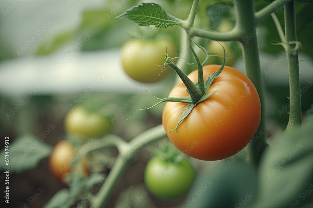 Tomato Plant with Ripe Tomatoes Growing on It. Generative AI