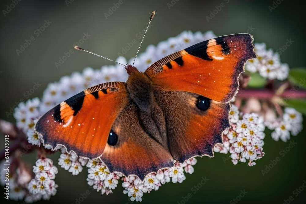 butterfly perched on a colorful flower in nature. Generative AI