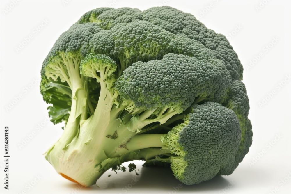 single green head of broccoli isolated on a white background. Generative AI