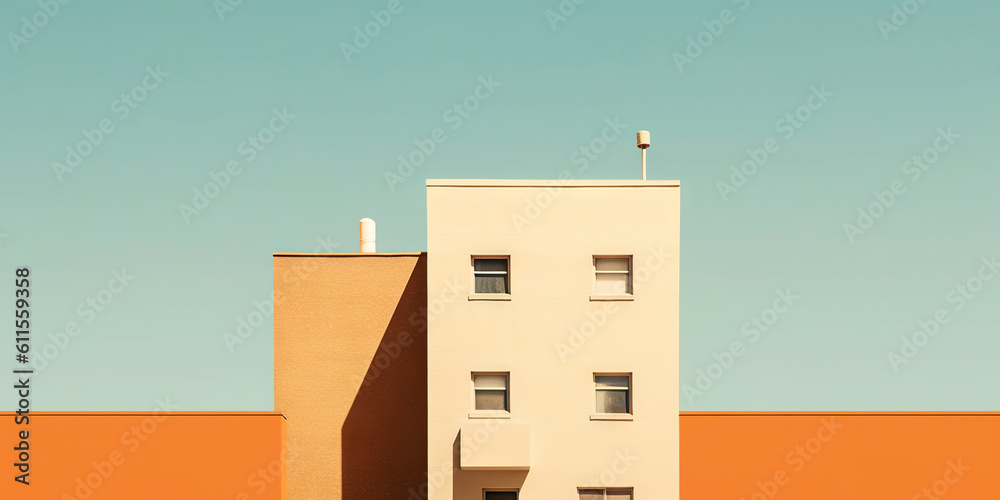 Minimalistic downtown exterior. Simple abstract urban concept. Generative AI